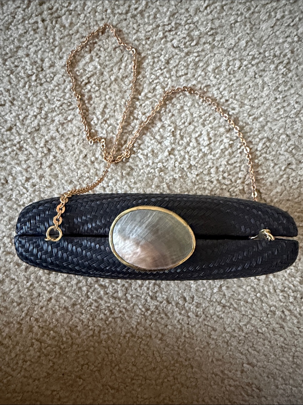 Kayu Woven Black Evening Clutch with Gold Chain Strap - Picture 2 of 7